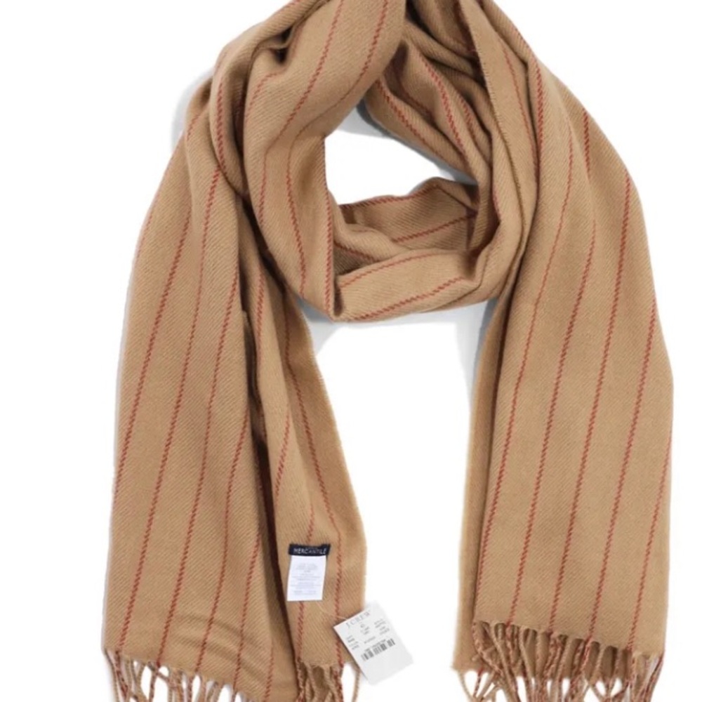 J.Crew Factory Men's - Camel Brown/Maroon Red Striped Acrylic Scarf NWT Fringed
